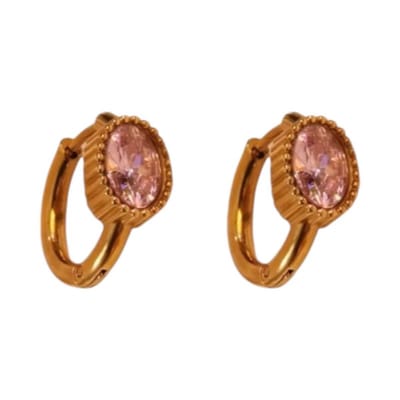 Aramat Jewels | Oorringen | Mini Oorringen Goudkleurig – Roze Zirkonia – 15mm | | | |8mm | Staal | Kinderen, Volwassenen | Verkleurd niet