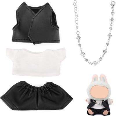 Set van 4 Stuks Poppenkleding voor 15-17 cm Poppen - Schattige Outfits met T-Shirt, Vest, Broek en Hartketting - Perfecte Accessoires en Cadeaus voor Verzamelaars