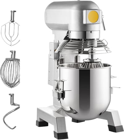 Keukenmachine met 15qt Rvs Kom, 850w Elektrische Kneedmachine met 3 Snelheden 113/184/341RPM, Inclusief Deeghaak en Klopklopper, Geschikt voor Bakkerijen en Pizzeria's
