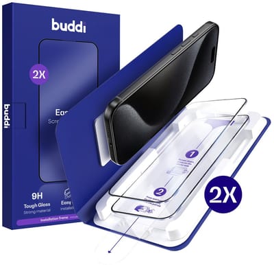 2-Pack Screenprotector Geschikt voor iPhone 15 Pro Max - Buddi Easy Fit Tempered Glass met Installatietray - 9H+ Gehard Glas - Case Friendly Glasplaatje - Eenvoudige montage