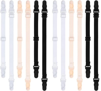 12 Stuks Elastische Bh Schouderbanden - BH straps - BH verlengstuk - Verstelbare Ondergoedriemen - verstelbare beha-bandjes - Voorkomt Wegglijden Bh Band - BH-bandjes Voor Een Strapless Look - Verstelbaar - Met Antislipgesp - Zwart, Wit en Beige