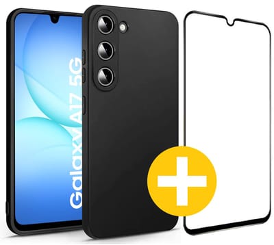 Hoesje en Screenprotector Combi Geschikt Voor Samsung A17 - Zwart Hoesje + Premium Screenprotector