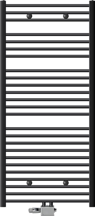 Badkamerradiator Sahara 750x1500 mm antraciet gebogen met middenaansluiting en universele aansluitset