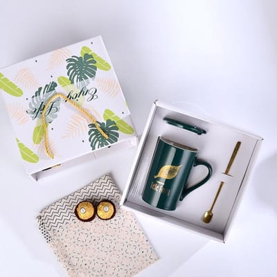 Tasse Créative Nordique en Céramique Tasse à Eau avec Cuillère Coffret Cadeau 400ML