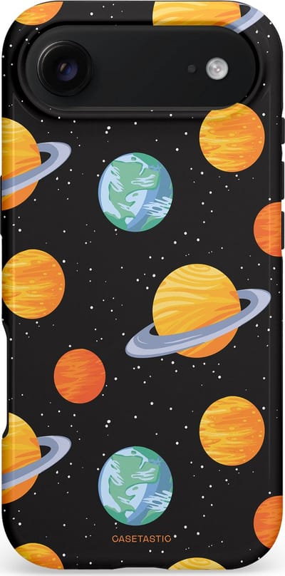 Casetastic hoesje geschikt voor Apple iPhone Air - MagSafe - Dubbellaagse bescherming - Universum reis - Fashion Case - Zwart Goud Oranje