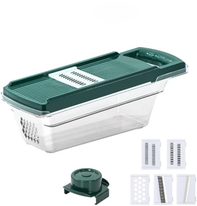 Ynkkvre - Mandoline Groentesnijder – 5 RVS Messen, Veiligheidsbeschermer, Opvangbak met Afvoergaten – BPA-vrij, Multifunctioneel en Compact Keukenhulpmiddel