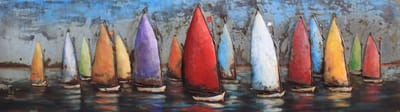3D art Metaalschilderij - Schilderij - Kleurrijke Zeilboten - Regatta - 180 x 50 cm