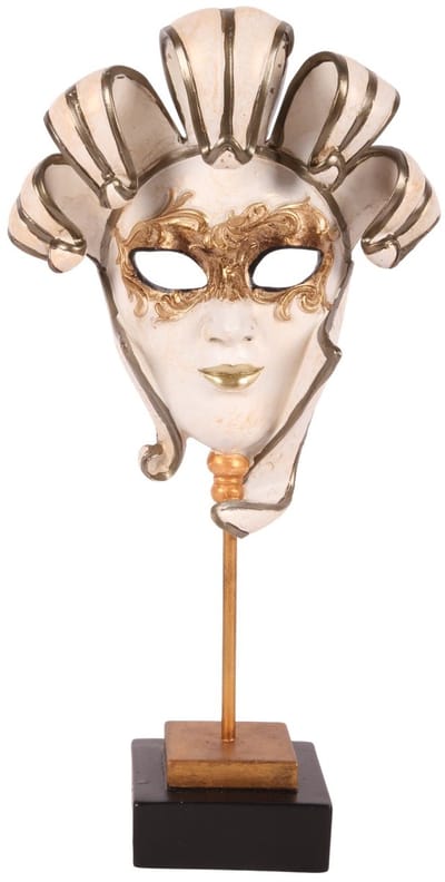 Baroque - Decoratief beeld of figuur - Masker op Voet 35 cm - Wit/Goud - Resin - 35x18x9 - Polyresin