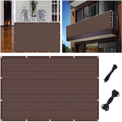 Balkon Privacy Scherm - Inkijkbescherming Net - Buiten Leven - Eenvoudige Installatie Zonder Boren - 130x940cm - Bruin