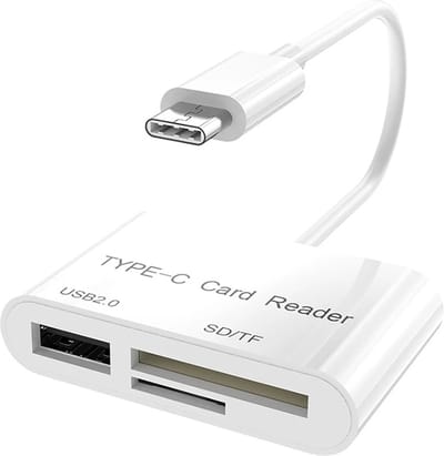 3-IN-1 USB-C naar USB 2.0 + SD + Micro SD adapter kabel kaartlezer - geheugenkaart - geschikt voor o.a. Laptop en Macbook - wit