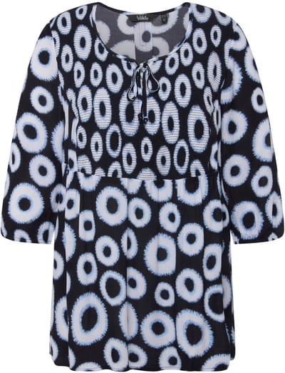 Ulla Popken - Dames - Gerimpelde blouse cirkels A-lijn ronde hals 3/4-mouwen - Marine - Maat 42+