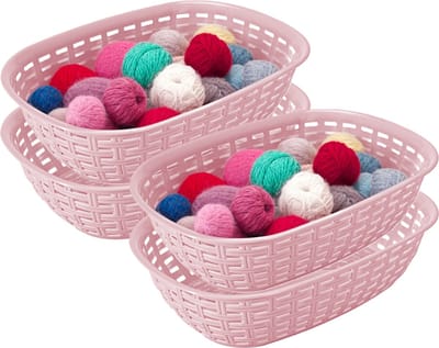 Hega Hogar Opbergmandje/kastmandje - 4x - roze - 3 liter - kunststof - 21 x 30 x 7 cm - kleine opslag bakjes - manden