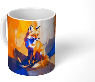 Mok - Koffiemok - Vos - Oranje - Vormen - Abstract - Mokken - 350 ML - Beker - Koffiemokken - Theemok