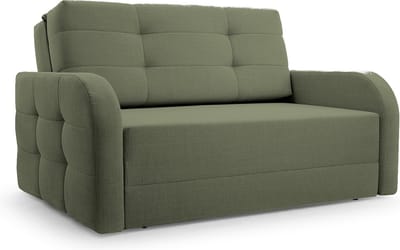 Porto 120 - Slaapbank - Compact en Multifunctioneel - 141 x 100 x 90 cm - Eenvoudig Uitklapbaar & Decoratieve Stiksels - Olijf (BRAGI 77)