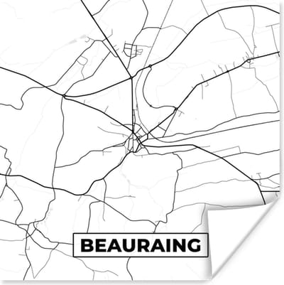 Poster België – Beauraing – Stadskaart – Kaart – Zwart Wit – Plattegrond - 100x100 cm XXL