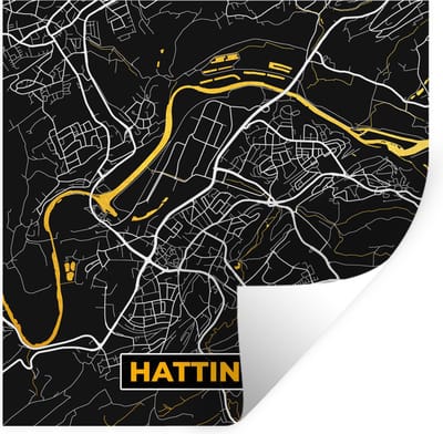 Muurstickers - Sticker Folie - Black and Gold – Stadskaart – Hattingen – Duitsland – Plattegrond – Kaart - 100x100 cm - Plakfolie - Muurstickers Kinderkamer - Zelfklevend Behang XXL - Zelfklevend behangpapier - Stickerfolie