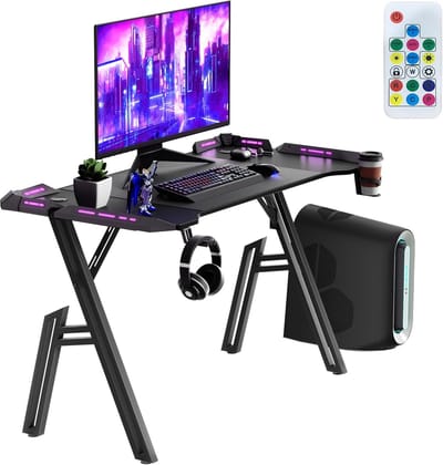 Gamingtafel 120 x 60 cm A-frame Bureau met Drankhouder en Hoofdtelefoonhaak Ergonomisch PC-computerbureau Draagvermogen tot 100 kg Gamingtafel voor Kantoor NAIZY