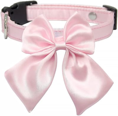 Roze zijden hondenhalsband met afneembare strik - geschikt voor kleine tot middelgrote honden en katten
