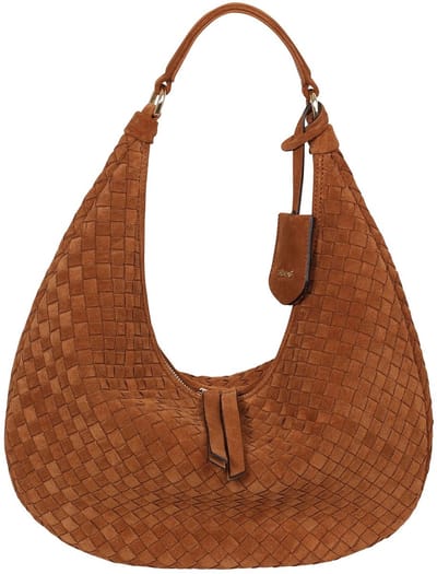 abro Leren Schoudertas Leather Suede Weaving Hobo Bag Nana Cuoio Lichtbruin