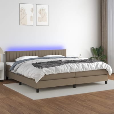 vidaXL - Boxspring - met - matras - en - LED - stof - taupe - 200x200 - cm