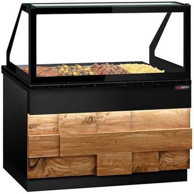 GGM Gastro Warmhaltetheke TORONTO - 1500mm - Holzfront - für 4x GN 1/1 - schwarze Granit-Arbeitsplatte Zwart / Bruin