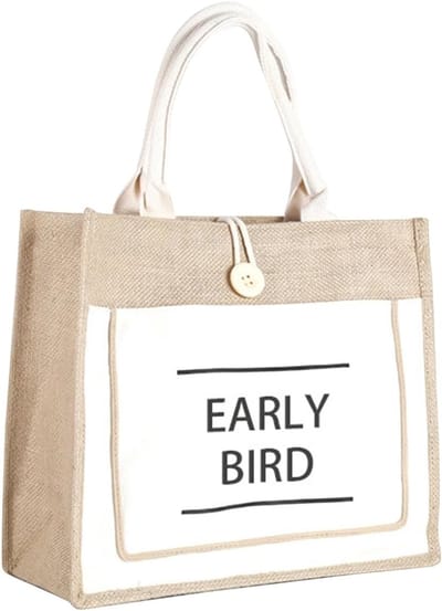 Duurzame Jute Tote Bag, Herbruikbare Winkeltas met Print, Ideaal voor Strand, Reizen en Boodschappen