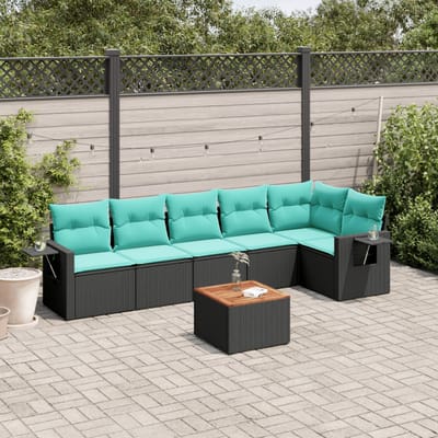 vidaXL - 7-delige - tuinbankset - met - kussens - van - zwart - polyrotan