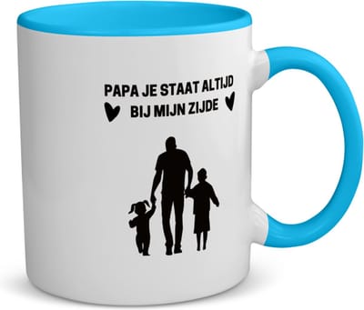 Akyol - papa je staat altijd bij mijn zijde koffiemok - theemok - blauw - Vader - voor de liefste papa - vader cadeautjes - vaderdag - verjaardag - geschenk - kado - vader artikelen - 350 ML inhoud