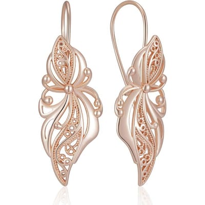 Unieke Glanzende Hangende Oorbellen Voor Vrouwen Mode Roségoud Kleur Metaal Bloem Hoge Kwaliteit Dagelijkse Fijne Sieraden beige