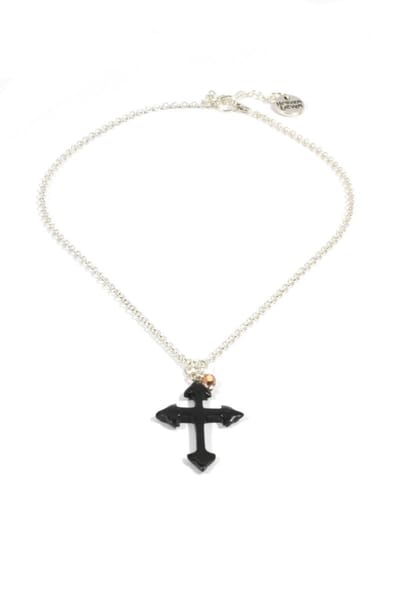 Heaven Eleven dames Ketting zilver plating met zwart kruis van hertegewei