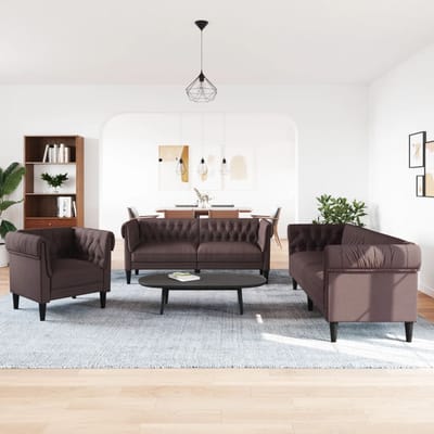 vidaXL - 3-delige - Loungeset - stof - donkerbruin