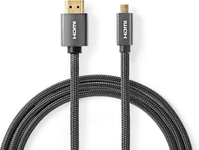 High Speed ​​HDMI-Kabel met Ethernet - HDMI Connector - HDMI Micro-Connector - 4K@60Hz - 18 Gbps - 2.00 m - Rond - Katoen - Antraciet / Gun Metal Grijs - Cover Window Box