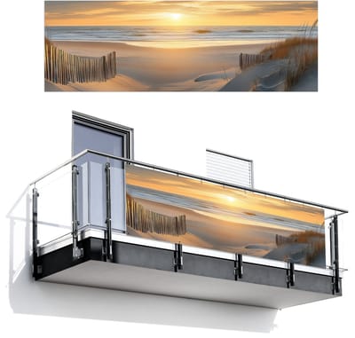 Balkonscherm 300x100 cm - Balkonposter Strand - Duinen - Zonsondergang - Balkon scherm decoratie - Balkonschermen - Balkondoek zonnescherm
