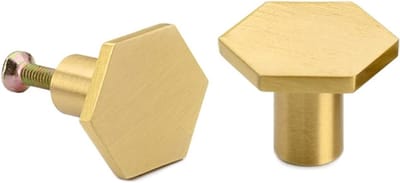Set van 2 Hexagonale Messing Knoppen voor Lades, Deuren en Meubels - Gouden Handgrepen met Schroeven, 30 x 21mm, Duurzaam en Stijlvol
