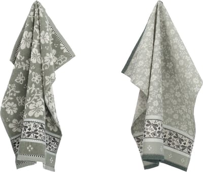 Luxe Keukendoek en Theedoek Dragonfly Donkergroen - Bunzlau Castle - 100% biologisch katoen - Keukendoek 60x53cm en Theedoek 65x65cm
