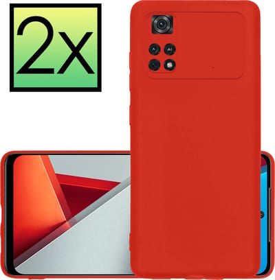 Hoesje - 2 Stuks - Geschikt voor Xiaomi Poco X4 Pro 5G - Sterk & Shockproof - Case Siliconen - Back Cover - Telefoon Hoes - Rood
