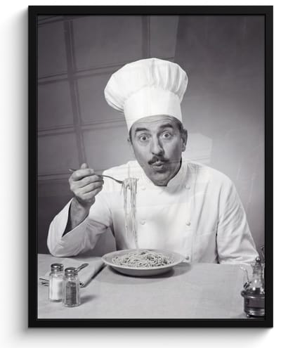 Poster in lijst - Fotolijst 60x80 cm - Posters - Chef - Spaghetti - Pasta - Posterlijst zwart - Decoratie - Wanddecoratie woonkamer - Muurdecoratie slaapkamer
