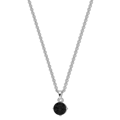New Bling 9NB-1185 Zilveren Ketting met Zirkonia Hangertje 5mm - Zwart - Ankerschakel - 1,6mm - 40+5cm - Rhodium - Zilver
