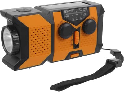 Draagbare noodradio met handmatige oplader en led-zaklamp. Multifunctionele radio voor kamperen en noodsituaties. Batterijloos opladen voor activiteiten.