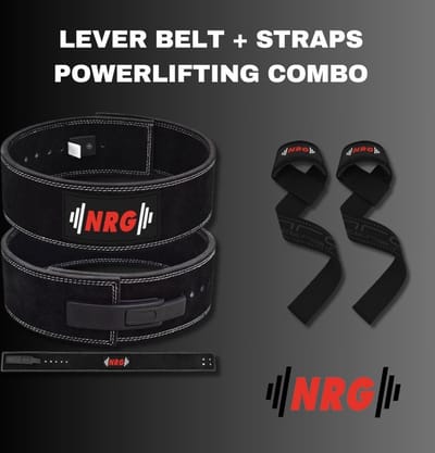 NRG fitness - Lever Belt Halterriem en Lifting Straps - Powerlifting Combo - Halterriem Maat L met Lifting Straps Deluxe - Zwart - Powerlifting