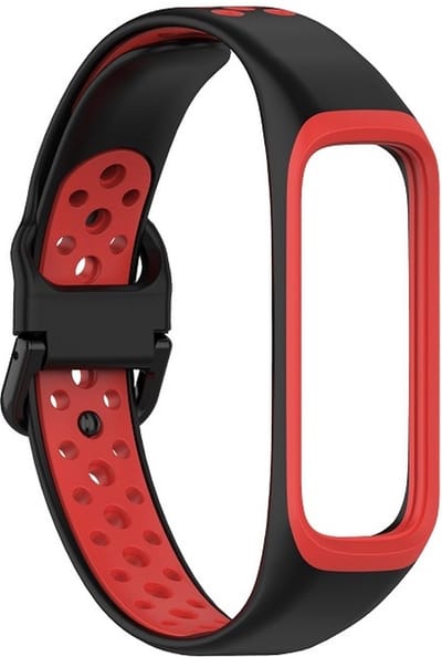 By Qubix - smartwatch bandje - Compatible Samsung bandje - Siliconen band 2 kleurig - Zwart / rood - Geschikt voor Samsung Galaxy Fit 2