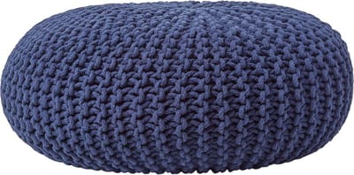 Homescapes Grote gebreide poef 100% katoen, marineblauw