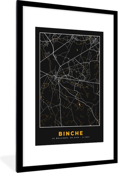 Fotolijst incl. Poster - Binche - Stadskaart - Kaart - Plattegrond - Gold - 80x120 cm - Posterlijst