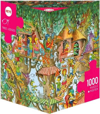 Puzzel 1000 Stukjes: Gezellige Boomhutten in het Bos