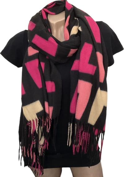 Lange Warme Sjaal - Geometrische Print - Fuchsia - 200 x 70 cm (23-42#)