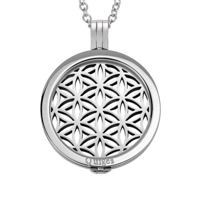 Quiges - Munthouder met Ketting en Munt 33mm Levensbloem - RVS Zilverkleurig - ERHS959