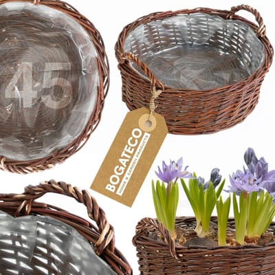 BOGATECO rieten bloempot | Handgemaakte wilgen bloempot plantenbak ronde rieten mand 45x45x16 cm