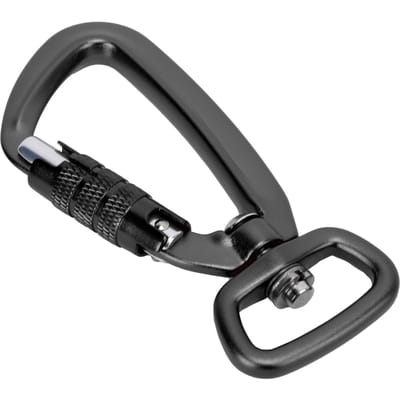 Karabijnhaakclip met automatische vergrendeling, vierkante onderkant, 360 graden draaibare haak, accessoire voor hondenriemen en hangmatten zwart
