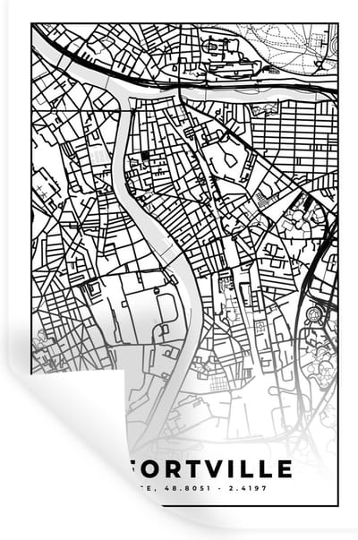Muurstickers - Sticker Folie - Stadskaart - Frankrijk - Kaart - Plattegrond - Alfortville - Zwart wit - 20x30 cm - Plakfolie - Muurstickers Kinderkamer - Zelfklevend Behang - Zelfklevend behangpapier - Stickerfolie