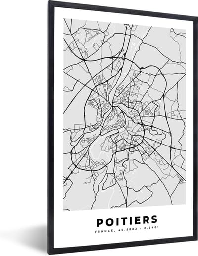 Fotolijst incl. Poster - Poitiers - Plattegrond - Frankrijk - Kaart - Stadskaart - 40x60 cm - Posterlijst